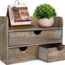 Besti Wooden Office Desk Organizer - Organizing Tool for Desktop, Cubicle, Bedroom, Kitchen - Vintage Style Organization Caddy with Top Tray Shelf & 3 Drawers - 13.6x9x7 Inches (Rustic)