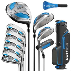 1GoTo-G 11 Pieces Golf Clubs Set for Men & Women - Complete Golf Clubs Full Set Includes Stand Bag with Rain Hood, 1# Drive, 3# Wood, 5# Hybrid, 6# 7# 8# 9# PW# Irons and Putter, Blue - Men’s, Right