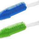 2 Pack Pet Hair Remover Rubber Portable Fluff Cleaner for Carpet Clothes Furniture Sofa Leather Car Seat Also Used as Dog Cat Bath Brush with Massage Effect (Green + Blue)
