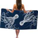 Octopus Gifts Beach Towel, Navy Blue Octopus Sand Beach Towels Gifts for Women Men, Nautical Octopuses Quick Dry Bath Pool Towels for Bathroom Swimming Pool, Octopuses Bathroom Decor, 30x60 in