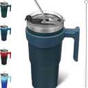 BJPKPK 20 oz Tumbler With Handle Insulated Tumbler With Lid And Straw Stainless Steel Travel Mug Coffee Cups,Navy Blue