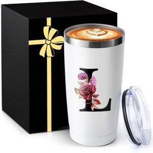 20 Oz Insulated Coffee Cup with Lid Car Tumbler Travel Mug Women Lady Boss Coworker Appreciation Colleague Gifts Manager Team Member Employee Executive Assistant Farewell Leaving Retirement Christmas (Letter L)