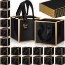 Kolldenn 50 Pcs Mini Metallic Paper Gift Bags with Handle 6 x 6 x 6'' Small Favor Bag with Thank You Tag for Birthday Wedding Bridal Shower Bridesmaid Holiday Party(Black and Gold)