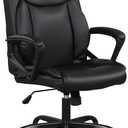 Home Office Chair Ergonomic Desk PU Leather Task Executive Rolling Swivel Mid Back Computer with Lumbar Support Armrest Adjustable for Men (Black)