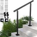 Heavy Duty Aluminum Round Handrail for Indoor or Outdoor Steps & Stairs Maximum Load Capacity 800lbs, 0-3 Steps Stair Handrail Kit, Porch & Deck (Textured Black, 3ft)
