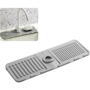 Faucet Mat for Kitchen Sink - 2024 Upgraded Premium Silicone Splash Guard with Fast Drying Properties - Protective Sink Tray Ideal for Stone Sinks in Kitchen & Bathroom (1, Gray)