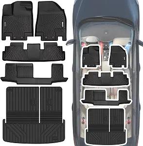 SHINJEW Floor Mat & Trunk mat Compatible with 2022-2024 2025 Nissan Pathfinder 8 Passenger/Infiniti QX60 7 Passenger,All Weather TPE Car Floor Liners Fit for Nissan Pathfinder Accessories,3 Rows