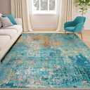 RELEANY Washable Area Rugs 5'x7' Non-Slip Modern Abstract Soft for Living Room Entryway Bedroom Nursery, Print Pattern, Teal Blue Green Orange Rust Red Colorful