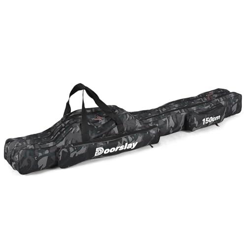 Doorslay Fishing Rod Case - Three Layer Oxford Portable Folding Pole Bag, Waterproof Tackle Storage, Travel Bags for Camping, Hiking