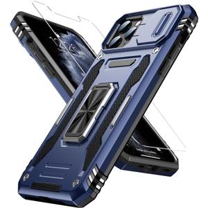 Goodon for iPhone 11 Pro Case with Sliding Camera Cover + Screen Protector - Metal Magnetic Kickstand - Military-Grade Shockproof Matte Protective Phone Cover 5.8" for Men Women Girls - Navy Blue