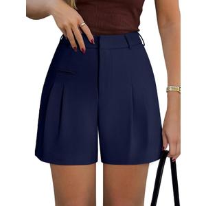 NIMIN Womens Shorts Dressy High Waisted 2025 Summer Trendy Business Casual Work Tailored Shorts Without Pockets Belts (Large, Navy Blue)