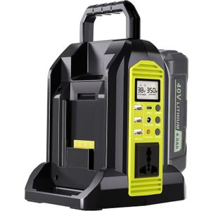 Power Inverter for Ryobi 40V Battery, 350W 2-Port Battery Converter DC 40V to AC 120V, Portable Generators with LED Light, 6 Output Ports, LCD Display for RV Camping, Emergency, Power Outages Power Inverter for Ryobi 40V Battery, 350W 2-Port Battery Converter DC 40V to AC 120V, Portable Generators with LED Light, 6 Output Ports, LCD Display for RV Camping, Emergency, Power Outages