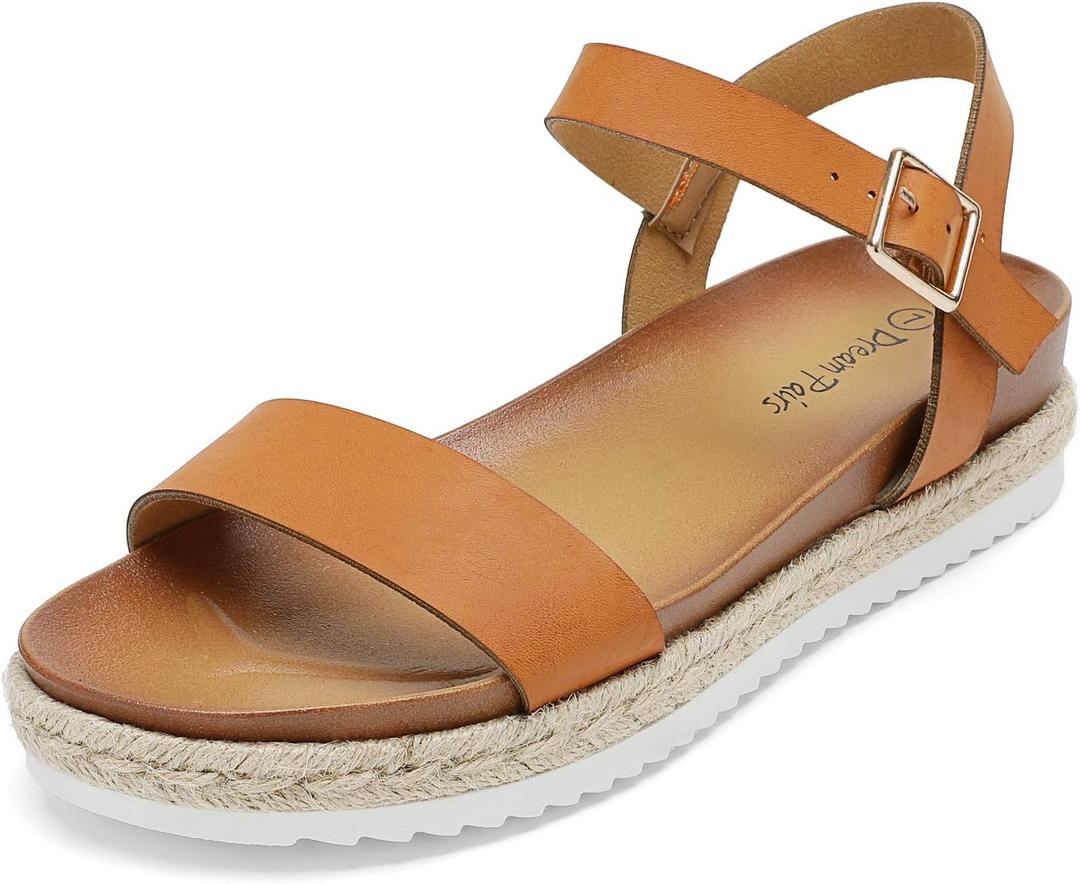 DREAM PAIRS Women’s Open Toe Ankle Strap Espadrille Casual Flatform Platform Wedge Sandals,Size 7.5,Tan/Pu,SUNNA