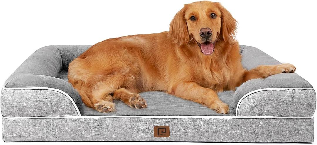 EHEYCIGA Orthopedic Dog Beds for Extra Large Dogs, Waterproof Memory Foam XL Pet Bed with Sides, Non-Slip and Egg-Crate Foam Big Dog Couch Bed with Washable Removable Cover, Grey (44.0"L x 32.0"W x 6.5"Th)