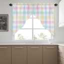 Happy Easter Swag Curtain Valance 36"x45" for Farmhouse Kitchen, Colorful Rainbow Plaid 2 Panels Rod Pocket Small Window Swag Valance Pair for Bedroom Living Room Bathroom Geometry Buffalo Checker