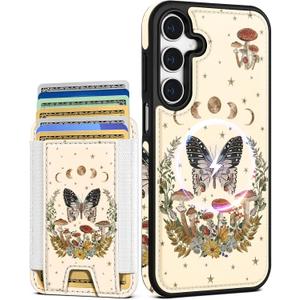 Shorogyt for Galaxy A15 5G Cute Kawaii Leather Phone Case - Compatible with Magsafe Wallet Magnetic Credit Card Holder Fashion Butterfly Design Phone Cover for Women Girls, Fits 7 Cards