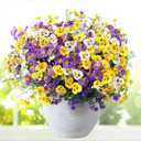 54 Bundles Artificial Flowers for Outdoor, 36 Pansy+18 Eucalyptus Camellia Silk Faux Flowers, Realistic Artificial Plants for Porch Garden Patio Yard Window Box and Home Decoration