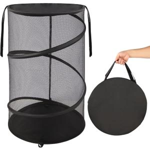 BATTOO Collapsible Laundry Basket with Lid, Large Foldable Mesh Pop Up Hamper 88L with Handles for Laundry Room, Bathroom, Kids Room, College Dorm, Travel, Storage Organizer Black, Extra Large