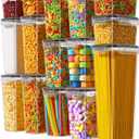 Airtight Food Storage Containers with Lids, 15 PCS Kitchen and Pantry Organization Canisters, BPA-Free, PVC-Free, Food-grade Plastic Leak-proof Jars for Cereal, Flour, Sugar, Extra 24 Labels & Marker