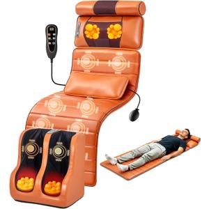Full Body Massage Mat with Foot Massager, Shiatsu Vibration Massage Pad with Heat, Detachable Neck Pillow, Airbag Lumbar Support & Remote Control for Back, Waist, Legs and Feet