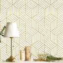 CiCiwind Geometric Hexagon Wallpaper Peel and Stick Wallpaper Removable Self Adhesive Wall Paper White and Gold Striped Contact Paper for Cabinets Shelf Wall Decor 15.7"x197"