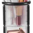Makeup Brush Holder, 2 Tier Clear Cosmetic Tools Organizer, Round Makeup Organizer for Vanity Countertop (Black)
