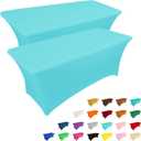 IVAPUPU 2 Pack 8FT Table Cloth for Rectangular Fitted Events Stretch Blue Mist Table Covers Washable Table Cover Spandex Tablecloth Table Protector for Party, Wedding, Cocktail, Banquet, Festival