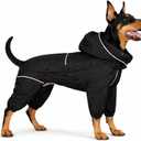 LOVELONGLONG Fleece-Lined Dog Raincoat with Removable Hood  Waterproof Winter Full Body Dog Jacket  Windproof Snowproof Cold-Weather Suit  Black-F 4XL (4XL (Back 23.5"))