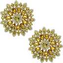 PEARLY JUN 2 PCS Rhinestone Applique Yellow Gold Flower Crystal Patches Trim Clothing Diamond Embellishments for Bridal Wedding DIY Dresses Fabric Accessories
