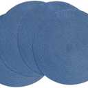 Floroom 15 Inch Round Braided Placemats Set of 4, Washable Heat Resistant Cotton Polyester Circle Place Mats for Kitchen Dining Table - Sail Blue