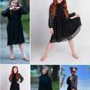 Flypigs Girls Dresses Swiss Dot Flared Sleeve Ruffle Collar Party Dress Casual Midi Dress for Kids Girl 5T-13Y (Black)