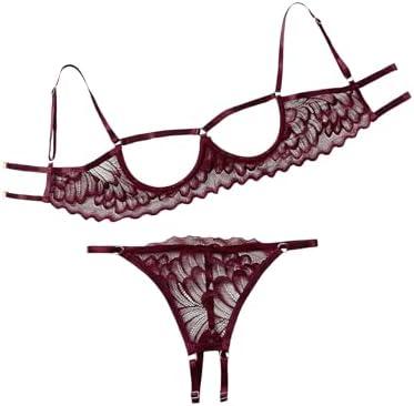 Lilosy Underwire Floral Lace Sheer Lingerie Set for Women See Through Bra and Panty 2 Piece Medium