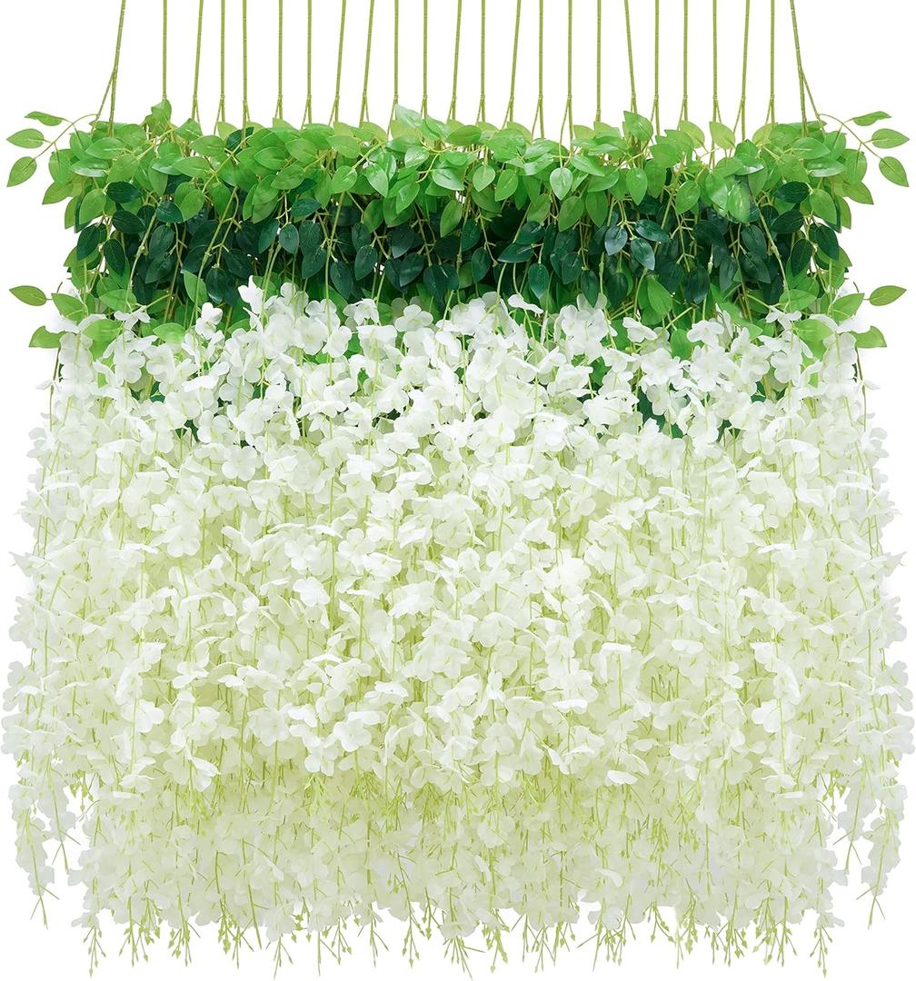 BLEUM CADE 10Pcs White Fake Wisteria Hanging Flowers, 3.6Ft/Pcs Artificial Wisteria Garland, Hanging Flowers for Wedding Party Home Backdrop Wall Decoration