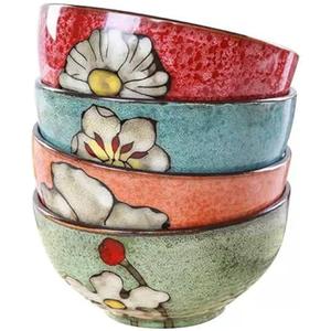Large Ceramic Bowls Set of 4-Soup Bowls Set for Kitchen,28oz, Microwave Safe and Dishwasher Safe, For Soup, Cereal,Salad,ramen,rice,serving etcc (multi color)