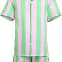 80s 90s Workout Costume Outfit,Beach Hawaiian Shirt Shorts Outfits Halloween Party Cosplay Dress Up (Green)