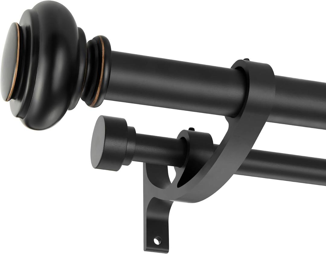 Double Curtain Rods 36 to 72 Inches with Solid Aluminum Alloy Brackets, 1 Inch Adjustable Drapery Rod, Heavy Duty Dual Curtains Rod for Window, Sliding Door, Bedroom Decoration, Matte Black