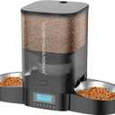 HoneyGuaridan 3.5L Automatic Cat Feeder for Two Cats, Food Dispenser with Stainless Steel Bowl,Timed Cat Feeder Programmable 1-6 Meals Control, Dual Power Supply,10s Meal Call Black