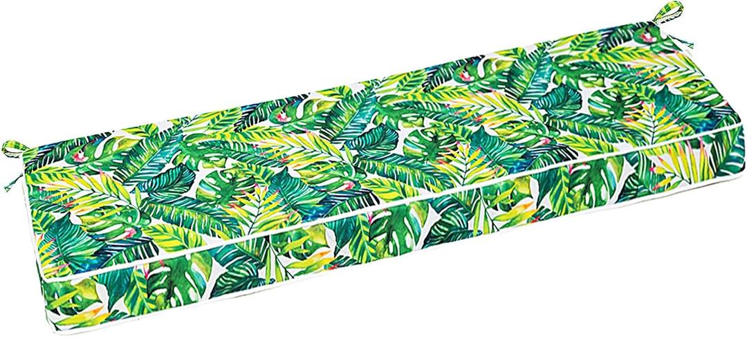 Outdoor Bench Cushion Waterproof, Bench Cushions for Outdoor Furniture, Patio Porch Swing Replacement Seat Pad with Ties for Garden Backyard, 48 x 18 Inch Green Flowers