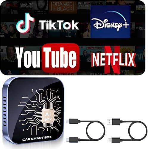 3-in-1 Wireless Car Play Adapter,Wireless Carplay&Android Auto Adapter with USB/TF Card,Ai Box Built-in YouTube,Netflix,Disney+,TikTok,Car Video Box for Android 10 & iOS 10 or Above Version