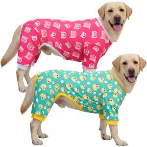 XPUDAC 2 Pack Dog Pajamas for Medium Large Sized Dog, 4-Way Stretch Warm Pet Pjs Onesie Lightweight Soft Jammies Pet Clothes Boy Girl Duck Pig Print, 3XL (3X-Large(Chest-26" Back-19.7" Neck-17.3"))