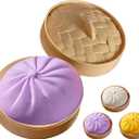 Dumpling Squishies Toy,Dumpling Squish-y,Cute Anxiety Relief Fidget Toy,Squishy Toy with Steamer Box,Soft Squeeze Decompression Dough for Adults& Kids (Purple)