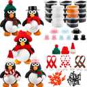Soulchen 60 Pcs Christmas DIY Craft Clay Kits Penguin Crafts Set Include Multicolor Air Dry Modeling Clay and DIY Accessories Christmas Color Dough Set for Holiday Party Decor Gift Art Class