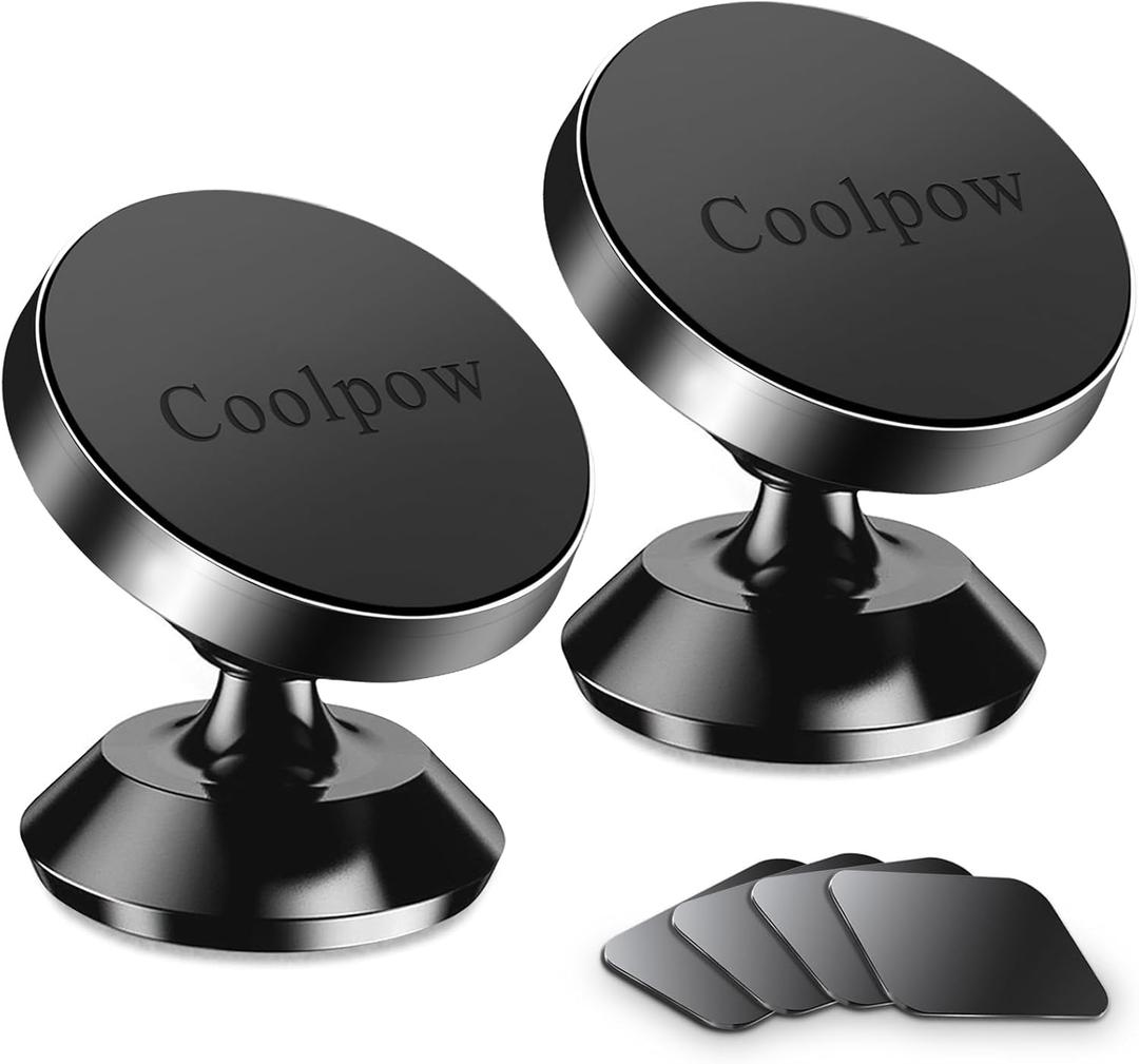 2-Pack Magnetic Phone Holder for car, [Strong Magnet] Magnetic Phone Mount for Car [4 Metal Plate] iPhone Magnetic car Mount for Cell Phone [360 Rotation] Universal Dash car Phone Holder Mount (Black)