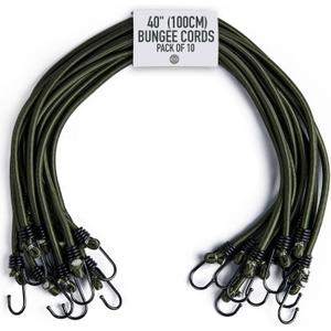 Pluvios - 40" (100cm) Bungee Cords with Hooks Heavy Duty Outdoor - 10 Pack - Choice of Sizes - Multi-Purpose Elastic Bungee Straps for Luggage, Camping - Weatherproof & UV