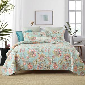 Cotton Bedspread Bedding Coverlet Quilt Sets, Reversible Vintage Branch Floral Bedspread comforters, (Vintage Floral Blue Pattern, Queen Size)