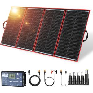 DOKIO 300W Portable Foldable Solar Panel Kit for 12V Battery Charging | Folds to 20 x 38 in and Weighs 15.3 lb; Includes Controller and Dual USB; for 12V Batteries, Power Stations and Camping