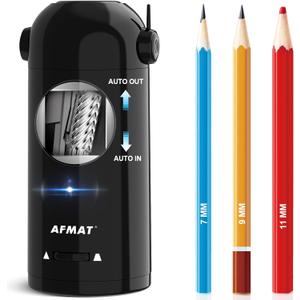AFMAT Electric Pencil Sharpener, Fully Automatic Pencil Sharpener for Classroom, Robot Sharpeners for 7-11.5mm No.2/Jumbo/Colored Pencils, Auto in & Out, Rechargeable & Cordess, Hands-Free, PSX5,Black