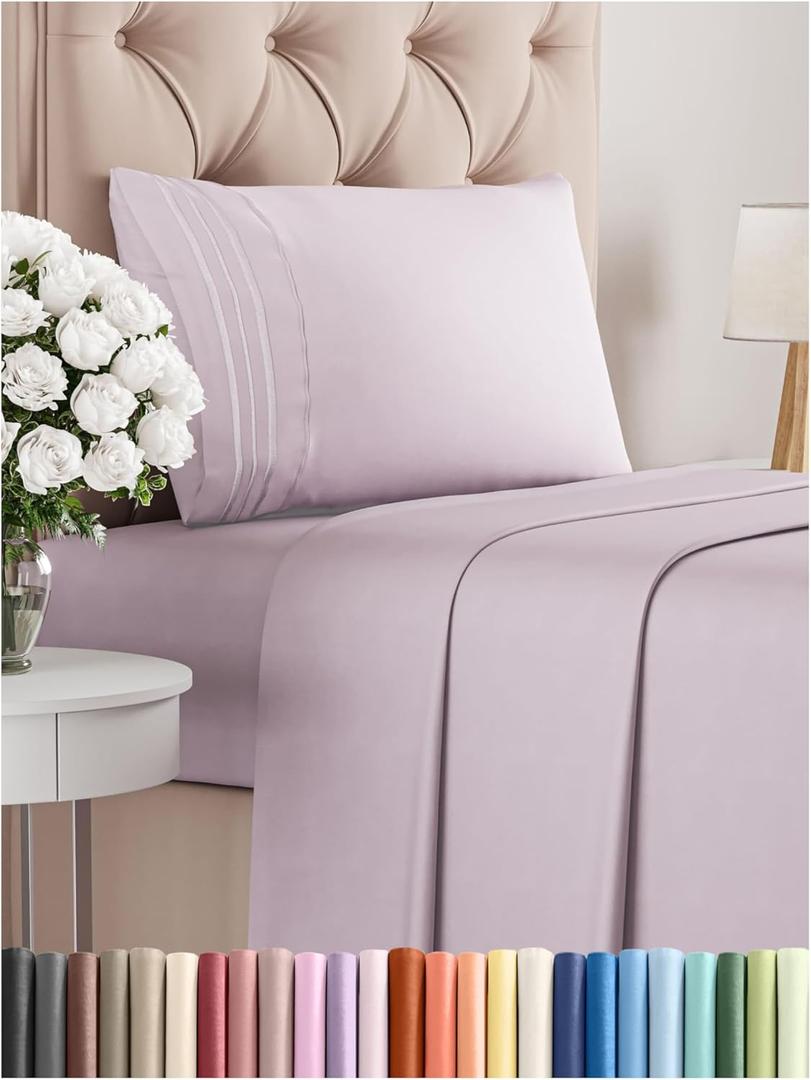Twin Size 3 Piece Sheet Set - Comfy Breathable & Cooling Bed Sheets Set - Hotel Luxury Bedding for Women, Men, Kids & Teens - Deep Pockets, Easy-Fit, Soft and Wrinkle Free - Oeko-Tex - Light Lavender (Twin, 36 - Light Lavender)