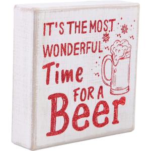 Its the Most Wonderful Time for a Beer Rustic Wood Sign  6 x 6 Red Glitter Christmas Bar Decor  Funny Holiday Sign for Kitchen, Bar, Man Cave, Beer Lovers, Stocking Stuffer Gift