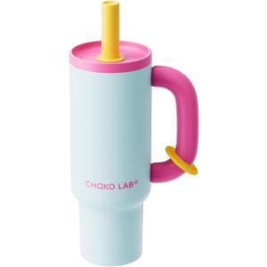 CHAKO LAB BaWang Insulated Stainless Steel Tumbler | Tumbler with Handle and Straw 33oz | Cup Holder Friendly for Travel | Leakproof Water Bottle | BPA-Free | 316 stainless steel liner| pinkblue
